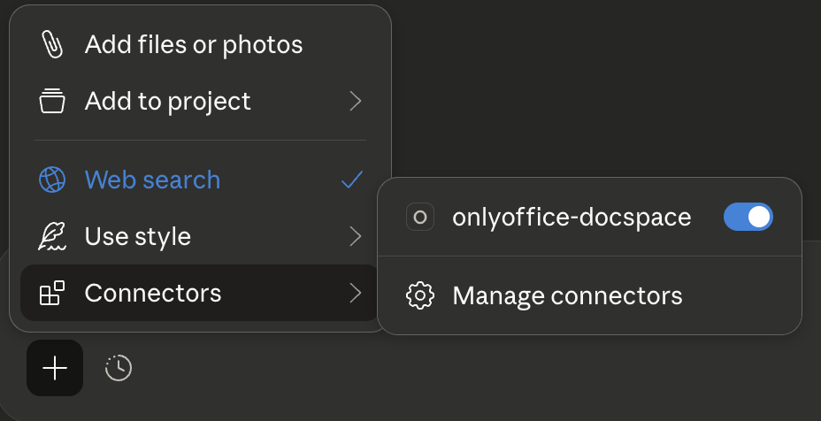 This image confirms a successful client-DocSpace MCP server connection
