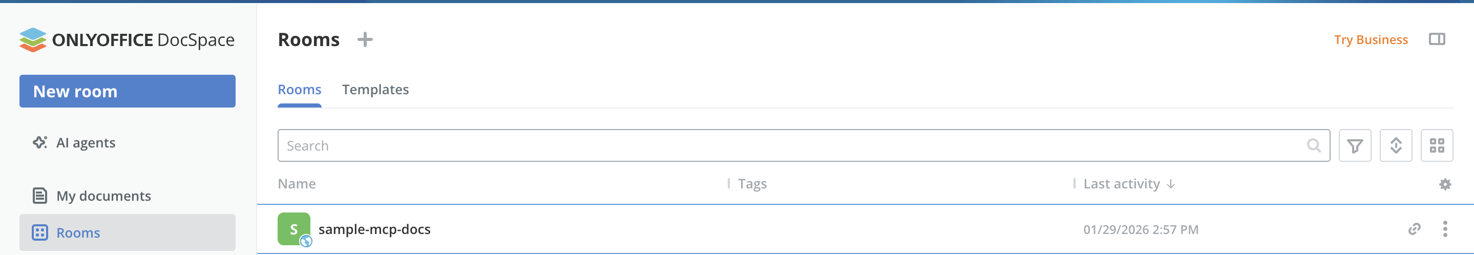This image confirms the room was successfully created