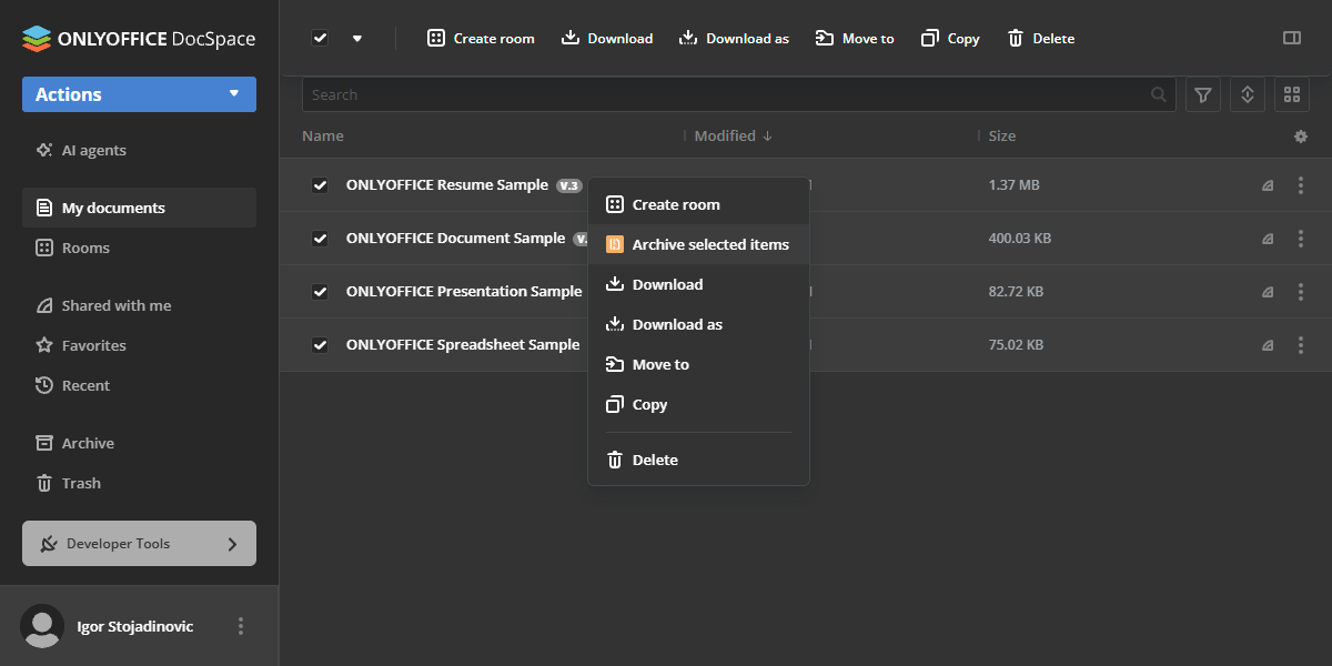 Archive selected files
