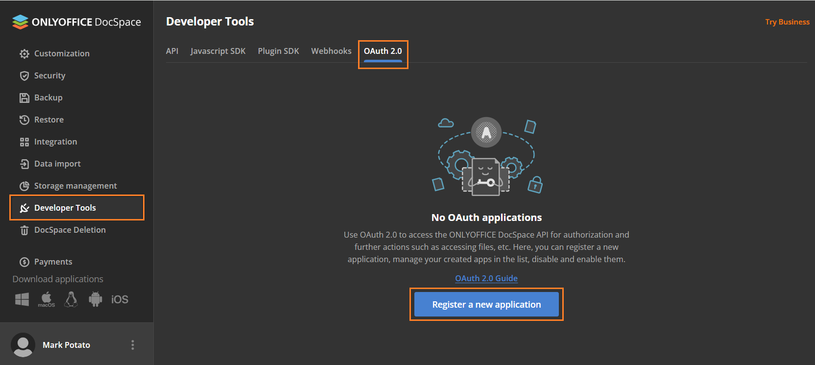 OAuth new app