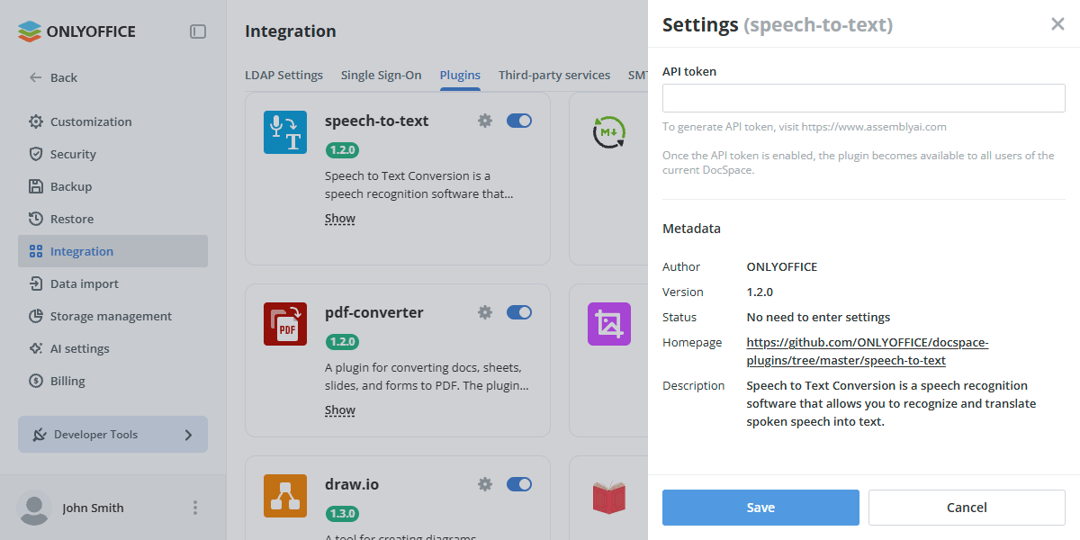 Plugin settings