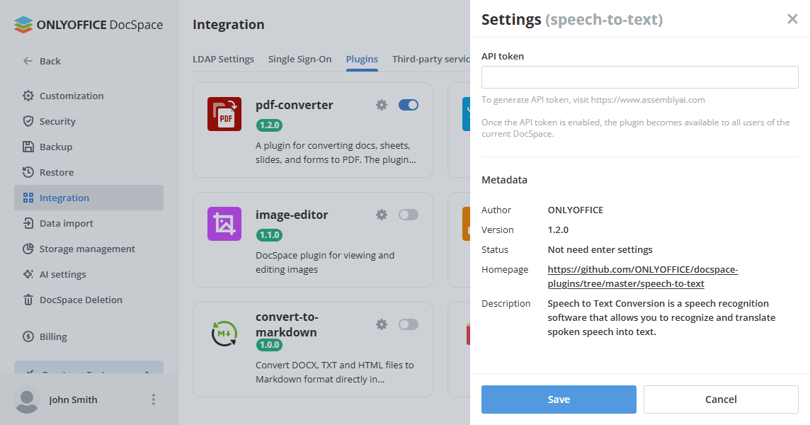 Plugin settings