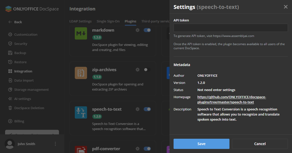 Plugin settings
