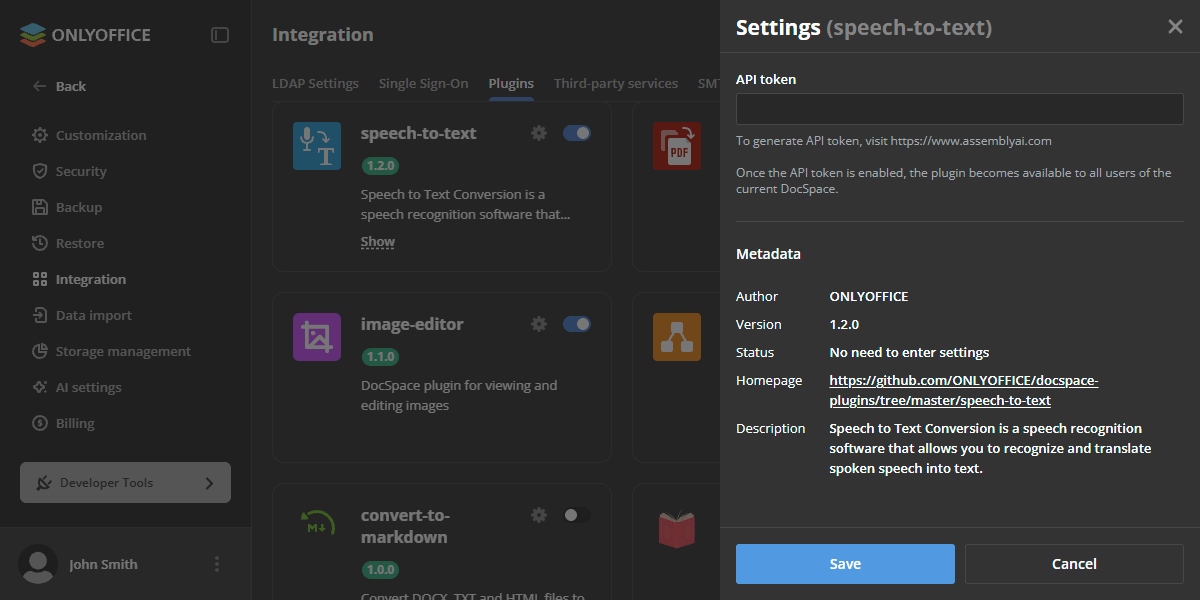 Plugin settings