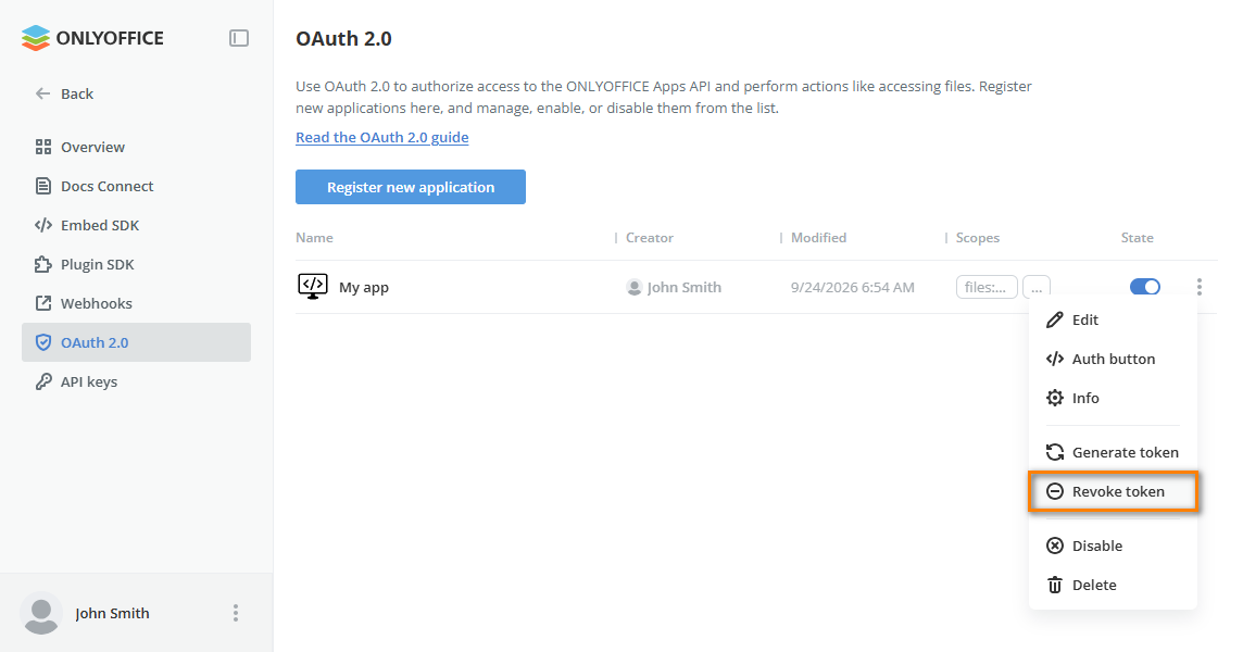 Revoke token