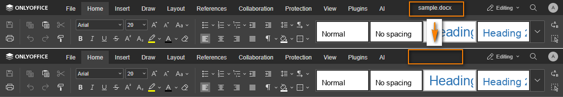 Toolbar hide file name