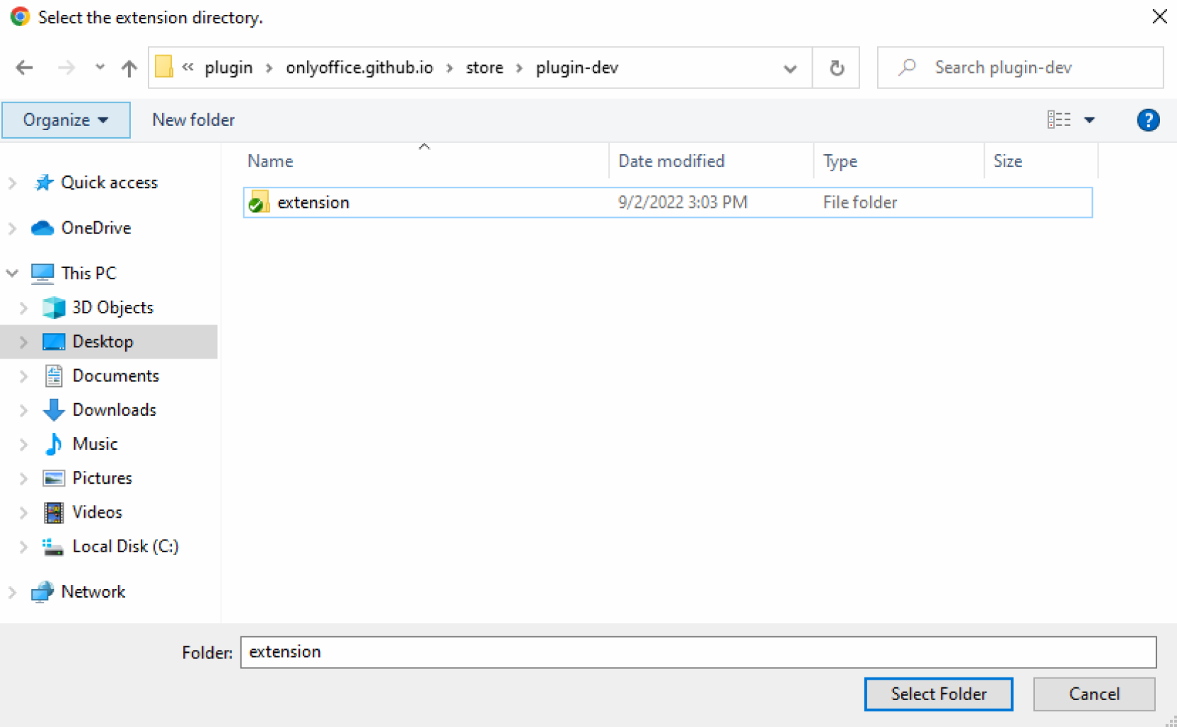 Chrome extension folder