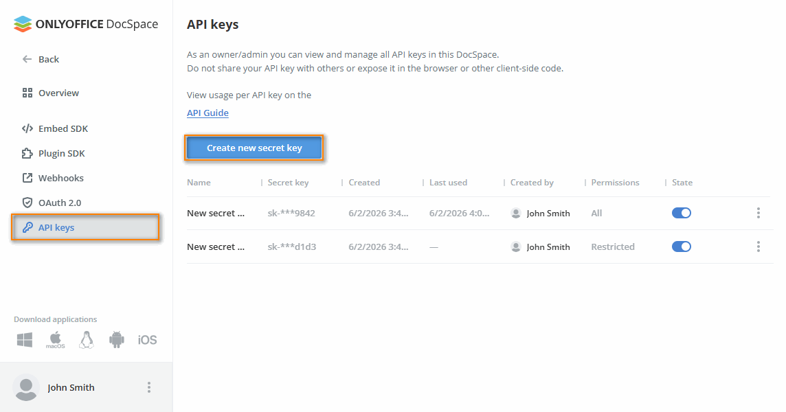 API keys