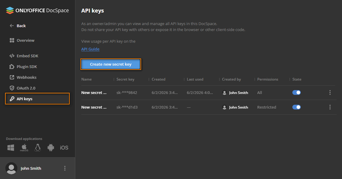 API keys