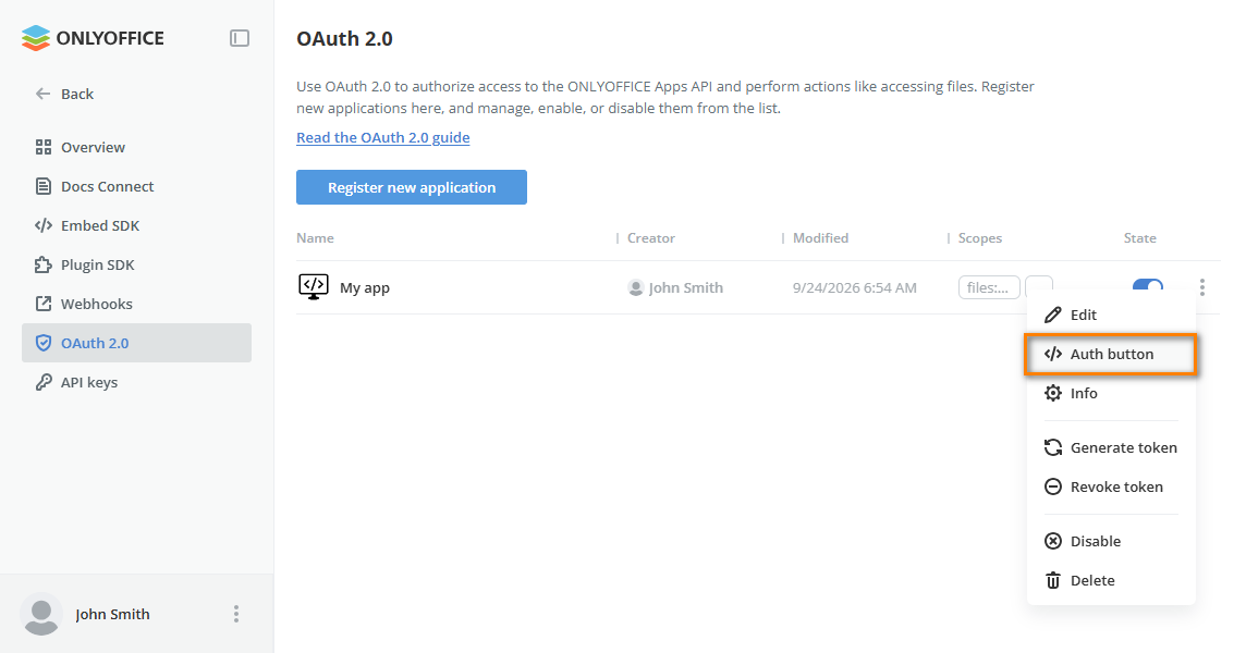Auth button