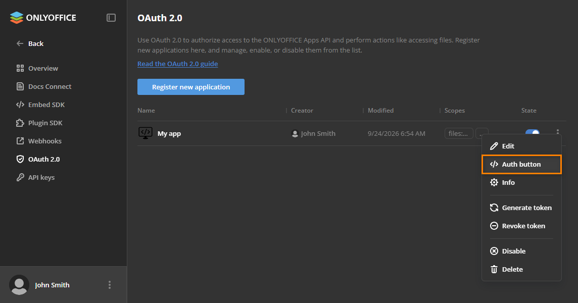 Auth button