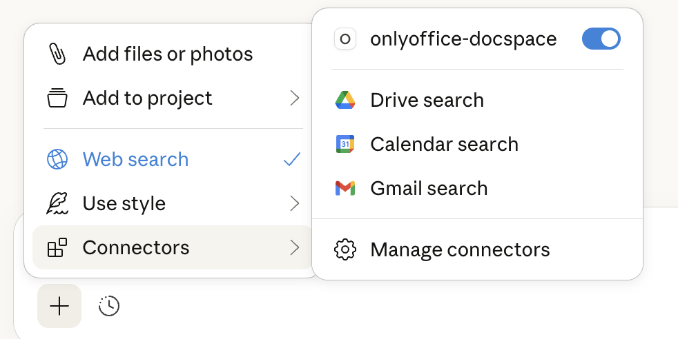 This image confirms a successful client-DocSpace MCP server connection