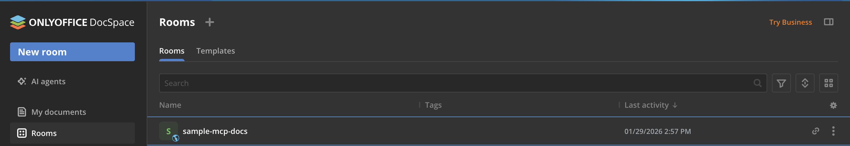 This image confirms the room was successfully created
