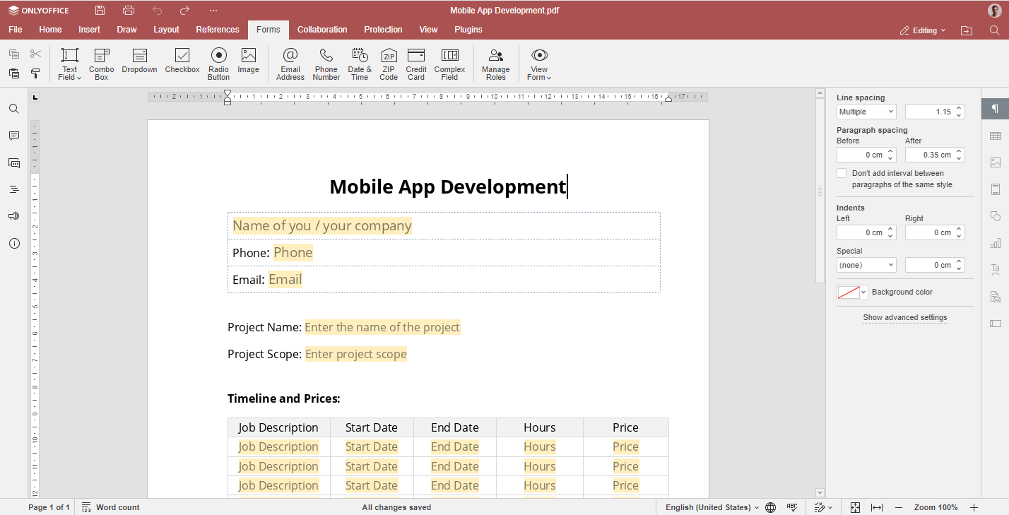 Embed pdf form for editing