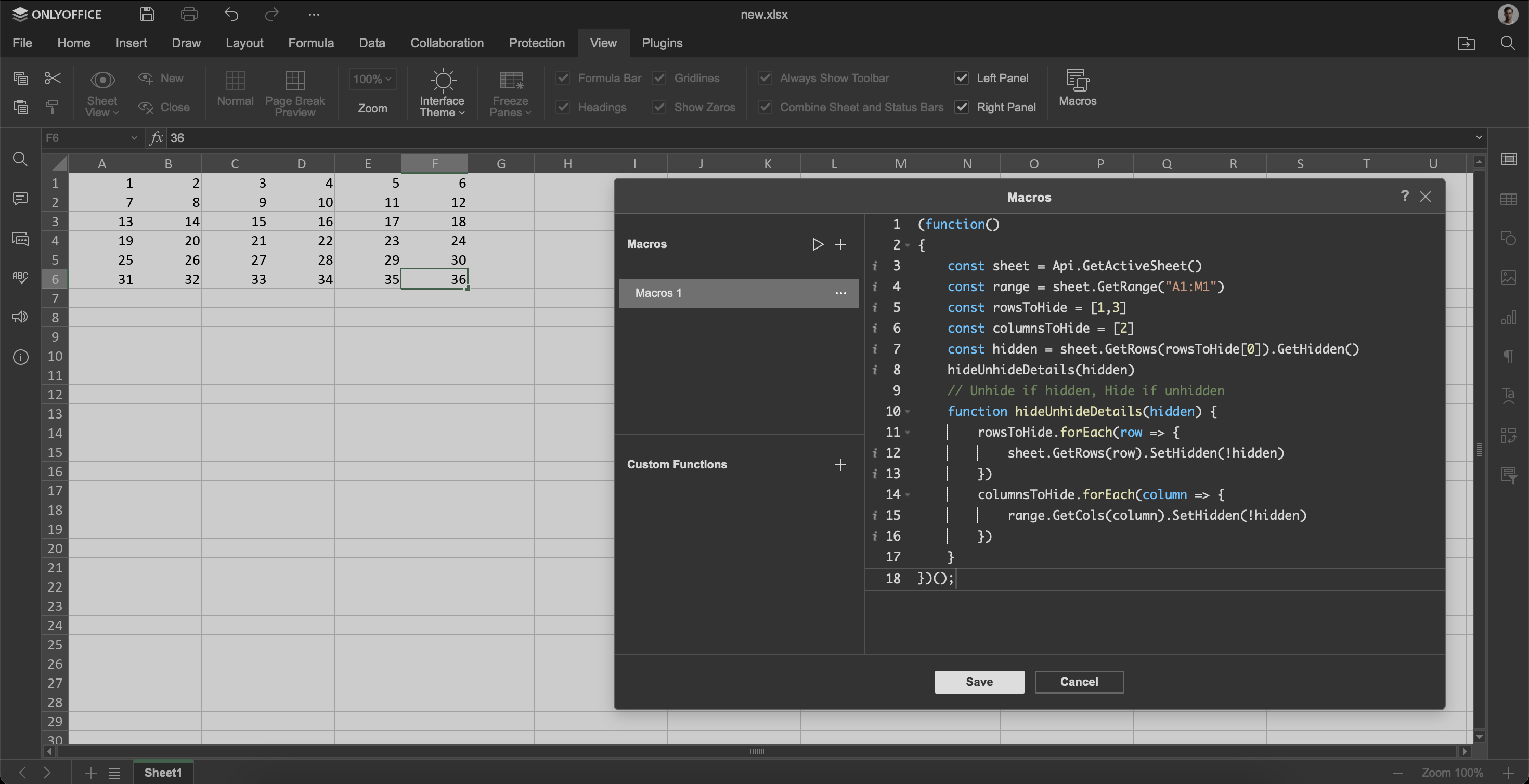 Hide or unhide rows and columns