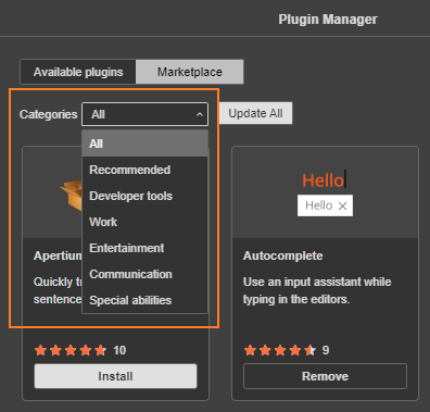 Plugin categories