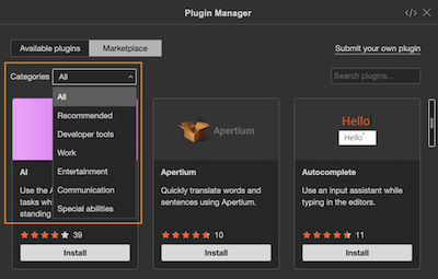 Plugin categories
